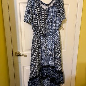 Nine West Navy and White High Low Dress
